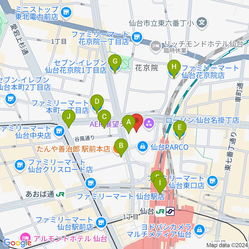 仙台市中小企業活性化センター周辺のコンビニエンスストア一覧地図