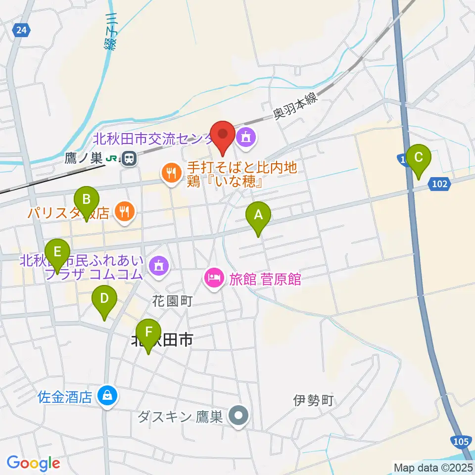 北秋田市文化会館ファルコン周辺のコンビニエンスストア一覧地図