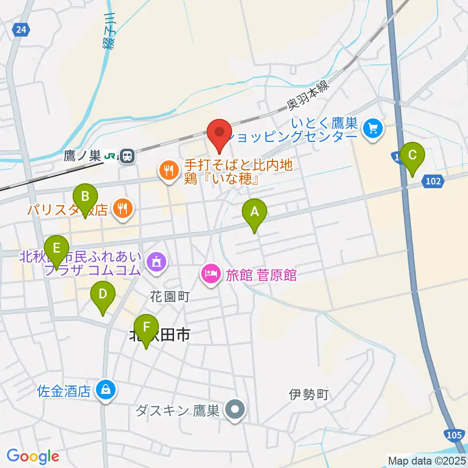 北秋田市文化会館ファルコン周辺のコンビニエンスストア一覧地図