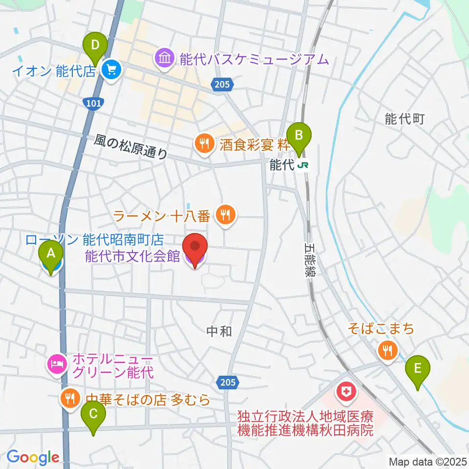 能代市文化会館周辺のコンビニエンスストア一覧地図