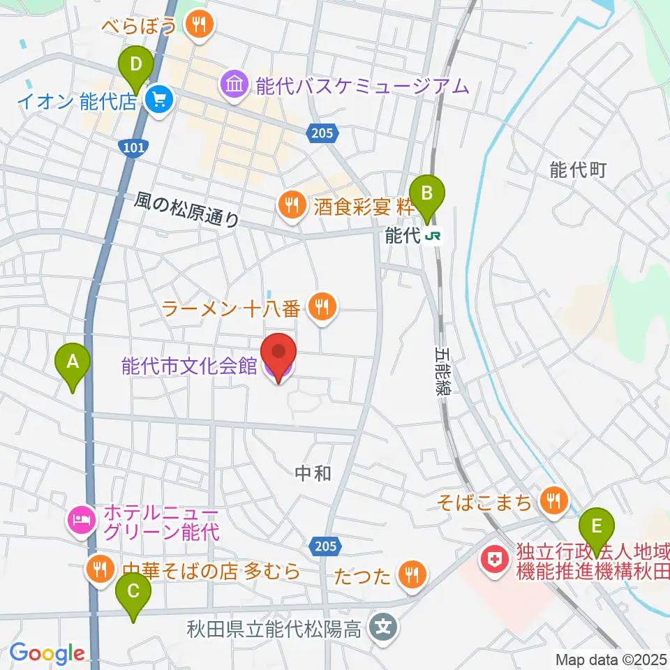 能代市文化会館周辺のコンビニエンスストア一覧地図