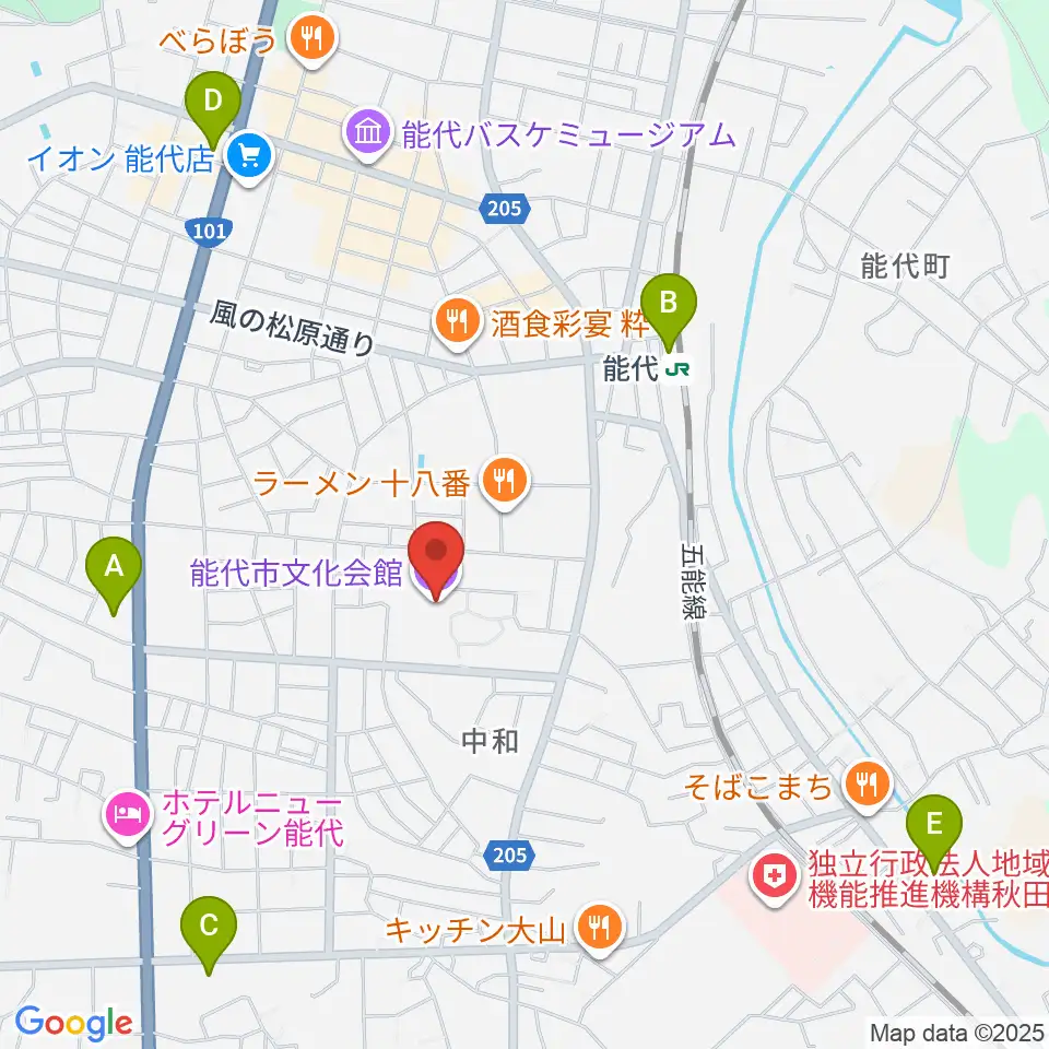 能代市文化会館周辺のコンビニエンスストア一覧地図