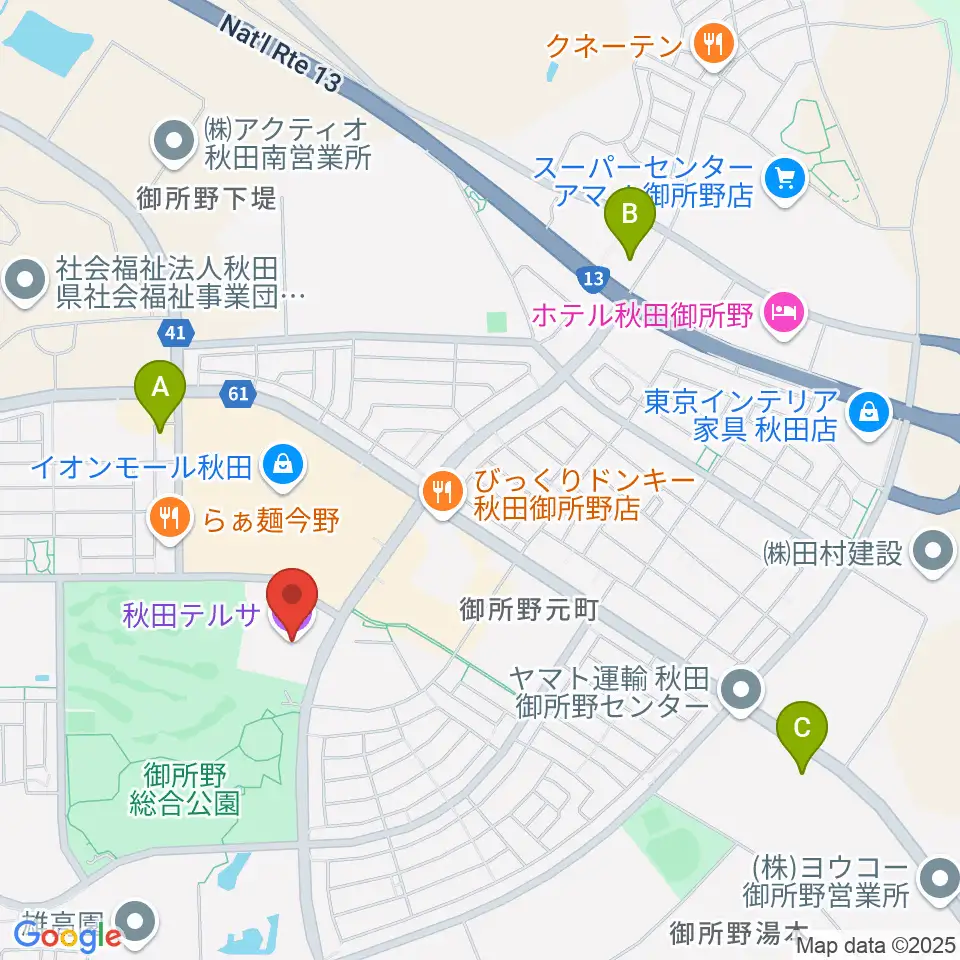 秋田テルサ周辺のコンビニエンスストア一覧地図