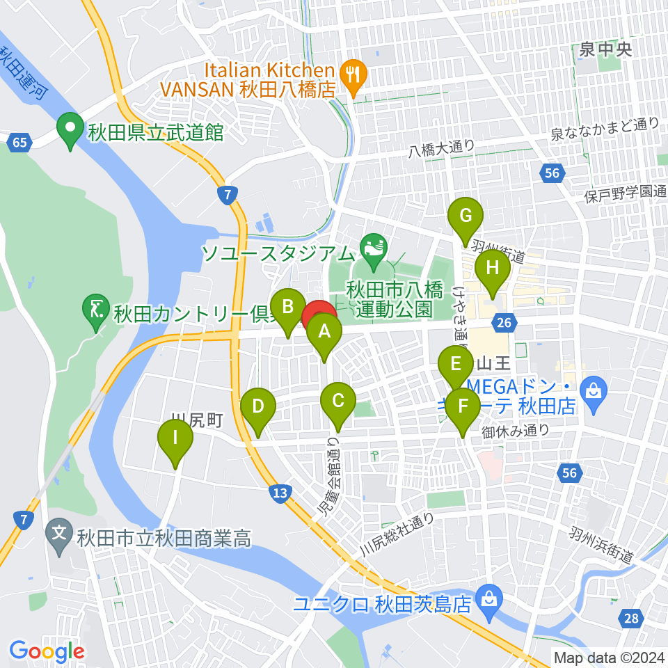 秋田県児童会館 子ども劇場（けやきシアター）周辺のコンビニエンスストア一覧地図
