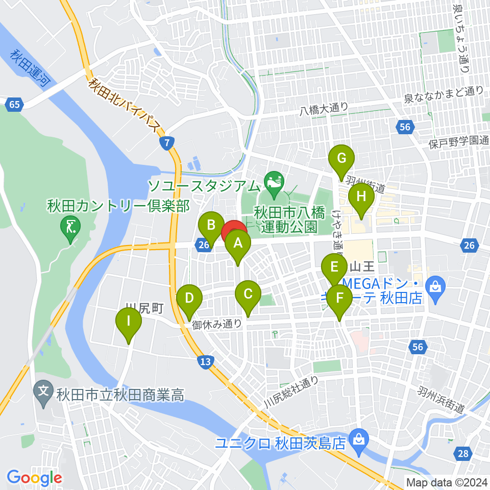 秋田県児童会館 子ども劇場（けやきシアター）周辺のコンビニエンスストア一覧地図