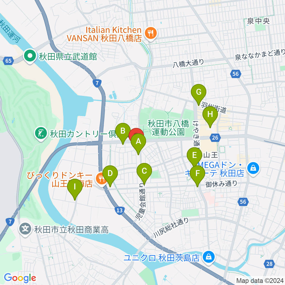 秋田県児童会館 子ども劇場（けやきシアター）周辺のコンビニエンスストア一覧地図