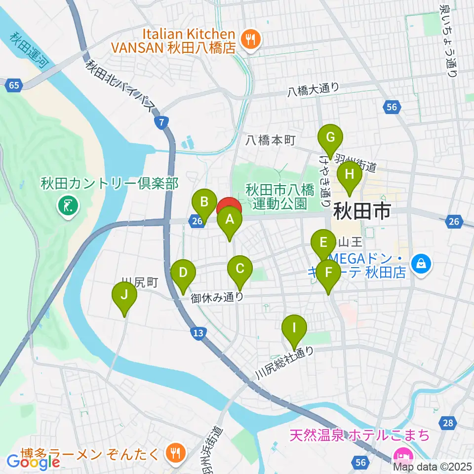 秋田県児童会館周辺のコンビニエンスストア一覧地図