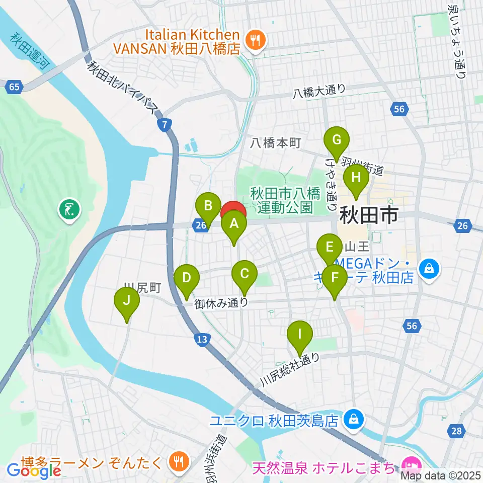 秋田県児童会館周辺のコンビニエンスストア一覧地図