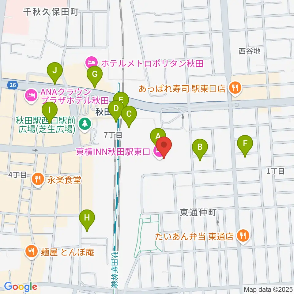 秋田拠点センターアルヴェ周辺のコンビニエンスストア一覧地図