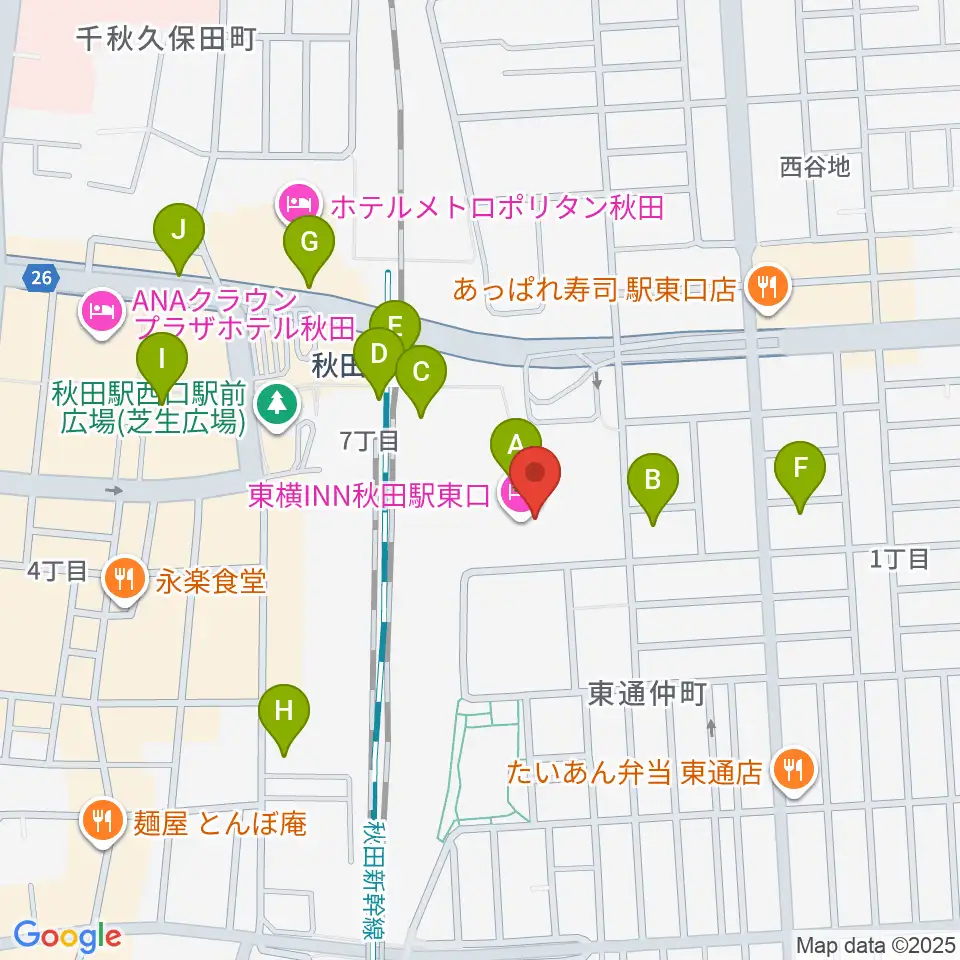 秋田拠点センターアルヴェ周辺のコンビニエンスストア一覧地図