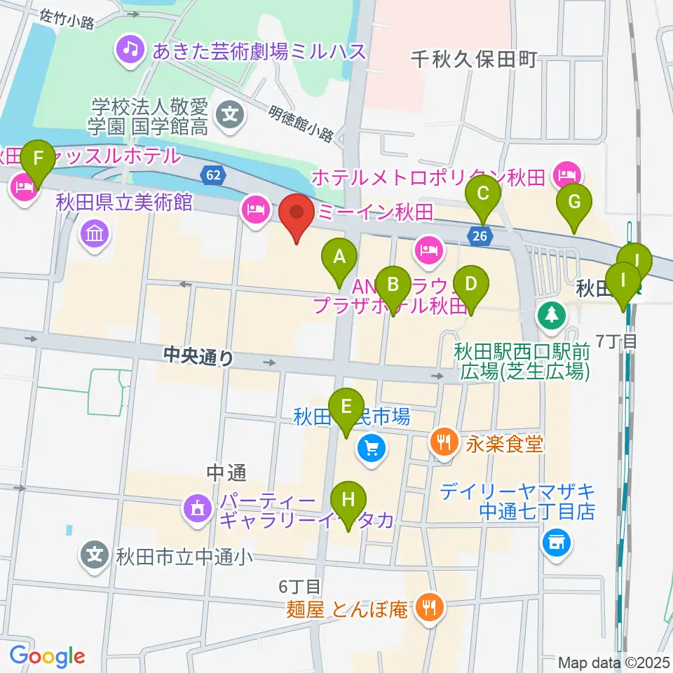 秋田アトリオン周辺のコンビニエンスストア一覧地図