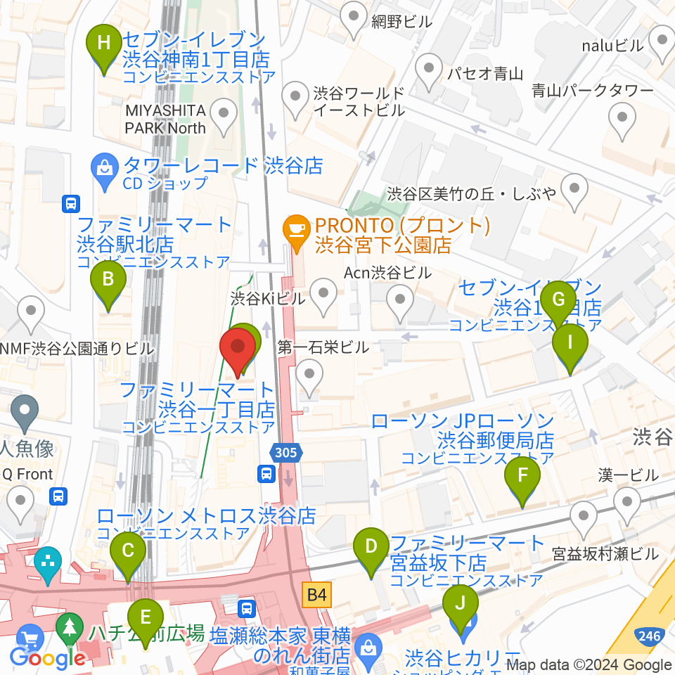 渋谷マトリクススタジオ周辺のコンビニエンスストア一覧地図