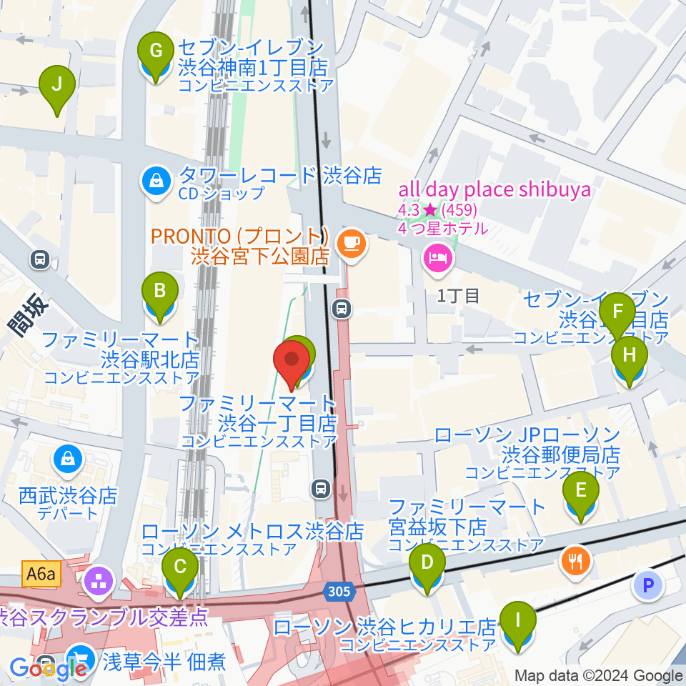 渋谷マトリクススタジオ周辺のコンビニエンスストア一覧地図