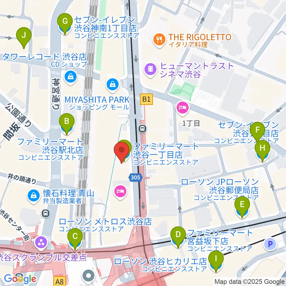 渋谷マトリクススタジオ周辺のコンビニエンスストア一覧地図
