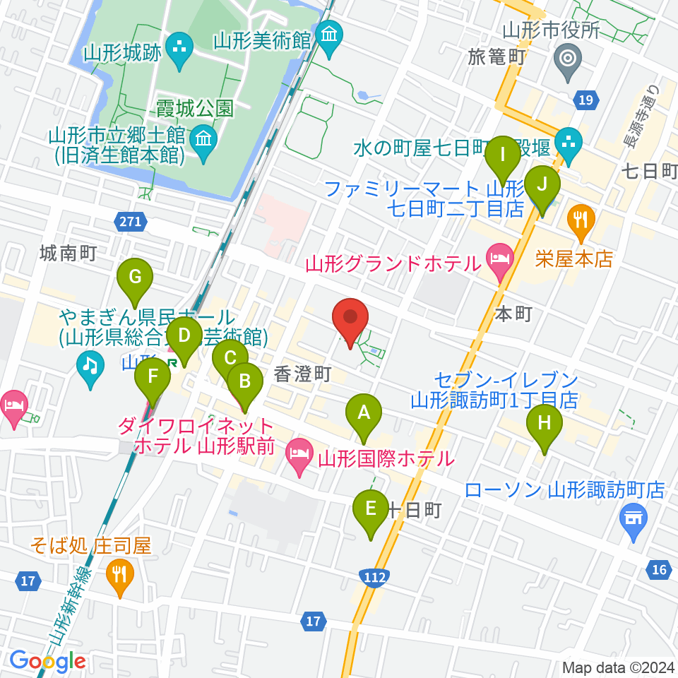 山形市民会館周辺のコンビニエンスストア一覧地図