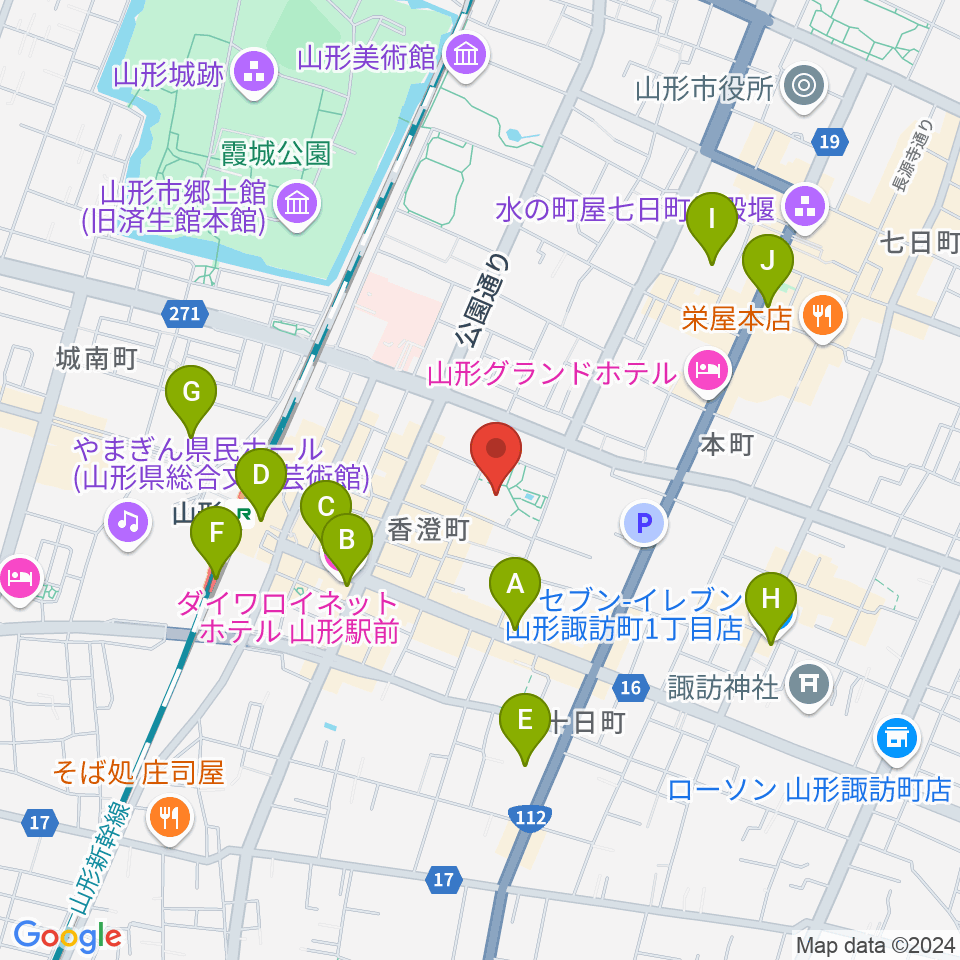 山形市民会館周辺のコンビニエンスストア一覧地図