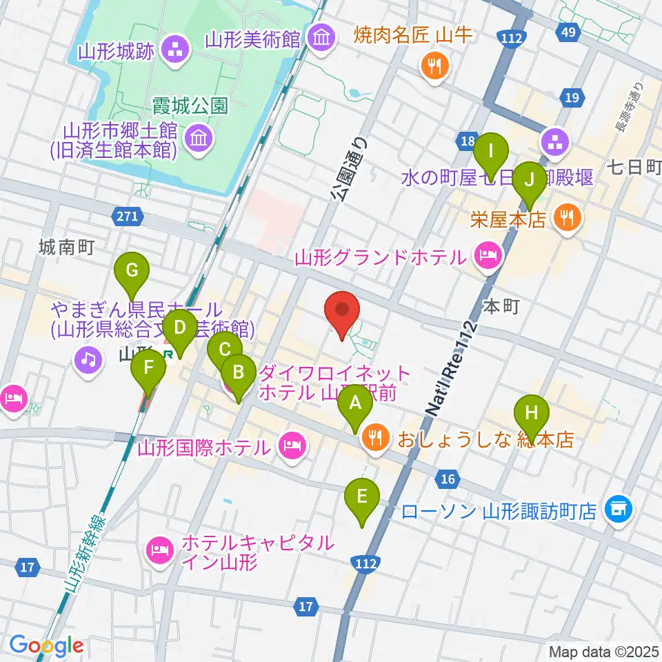 山形市民会館周辺のコンビニエンスストア一覧地図
