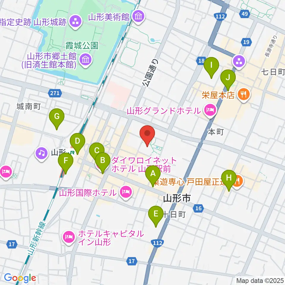 山形市民会館周辺のコンビニエンスストア一覧地図