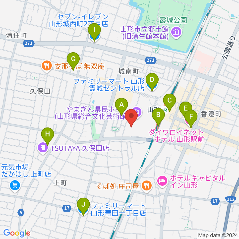 山形テルサホール周辺のコンビニエンスストア一覧地図