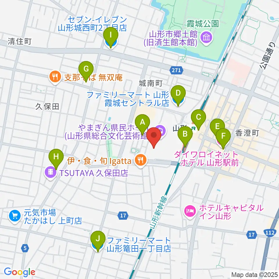 山形テルサホール周辺のコンビニエンスストア一覧地図