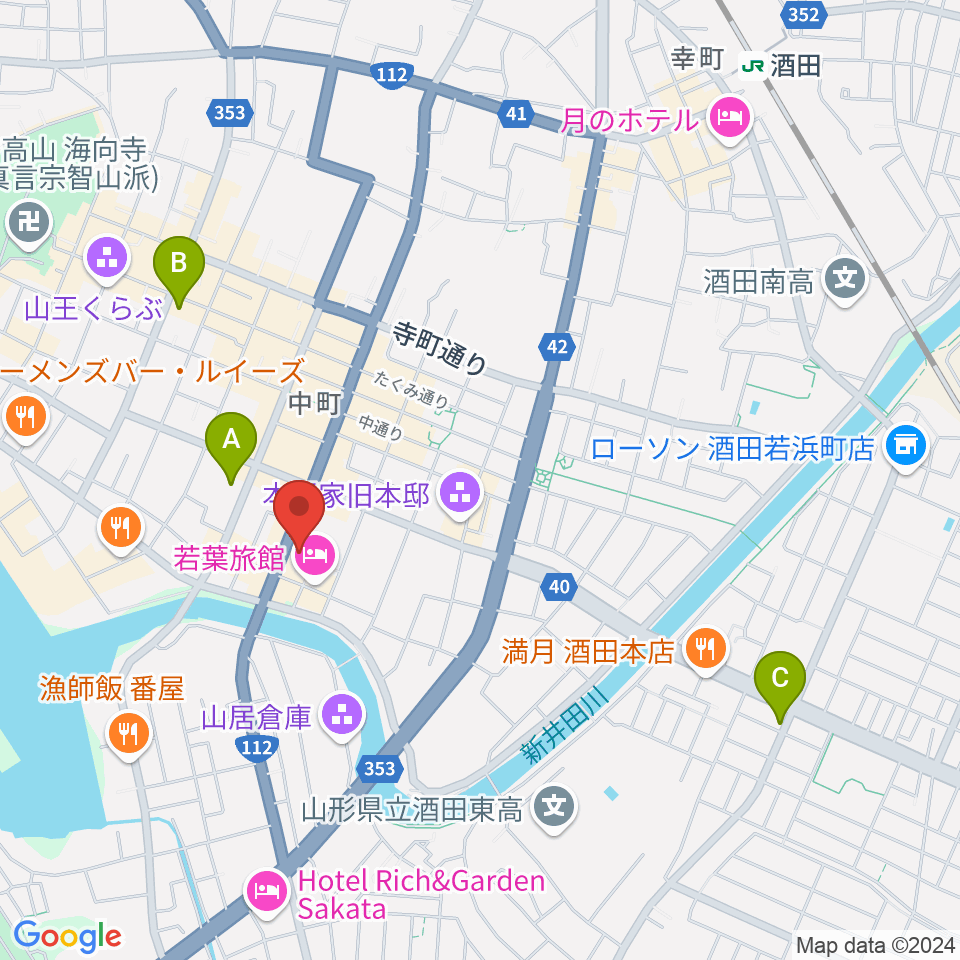 酒田市民会館 希望ホール周辺のコンビニエンスストア一覧地図