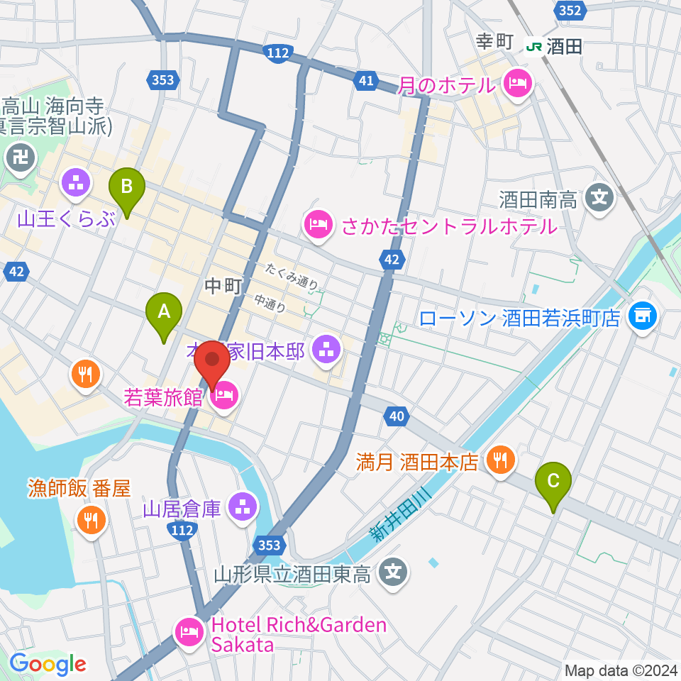 酒田市民会館 希望ホール周辺のコンビニエンスストア一覧地図