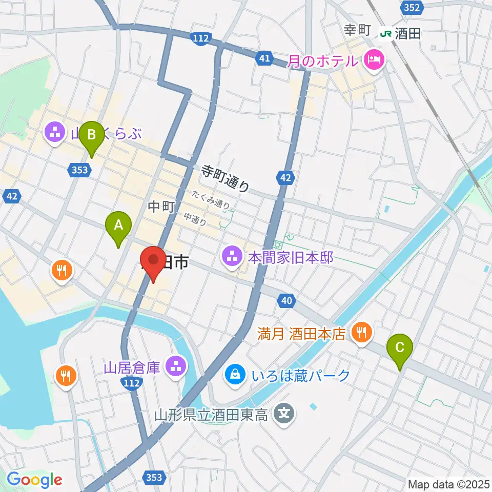酒田市民会館 希望ホール周辺のコンビニエンスストア一覧地図