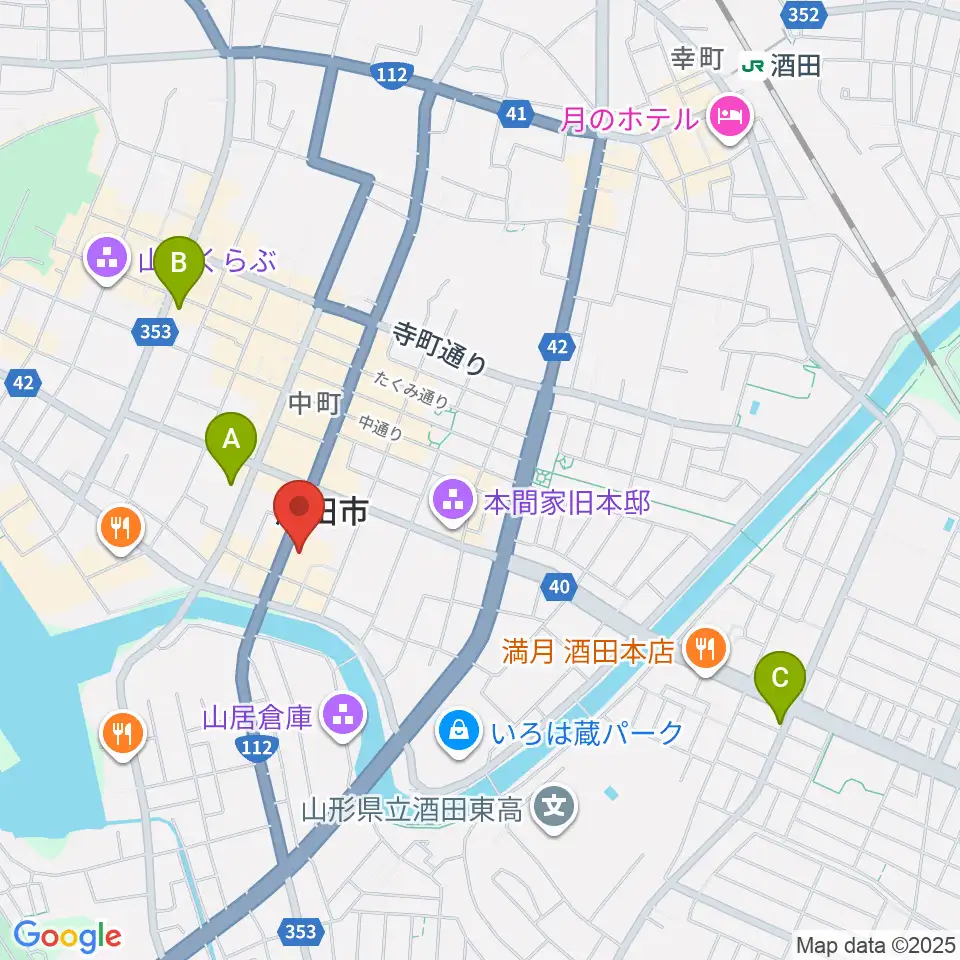 酒田市民会館 希望ホール周辺のコンビニエンスストア一覧地図