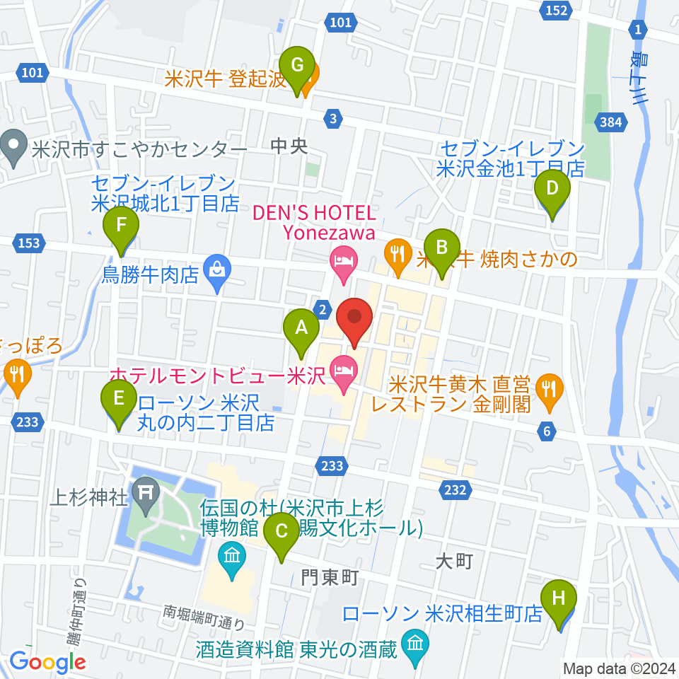 米沢市市民文化会館周辺のコンビニエンスストア一覧地図