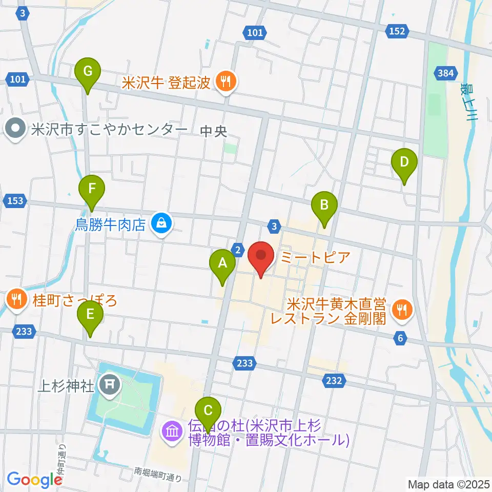 米沢市市民文化会館周辺のコンビニエンスストア一覧地図