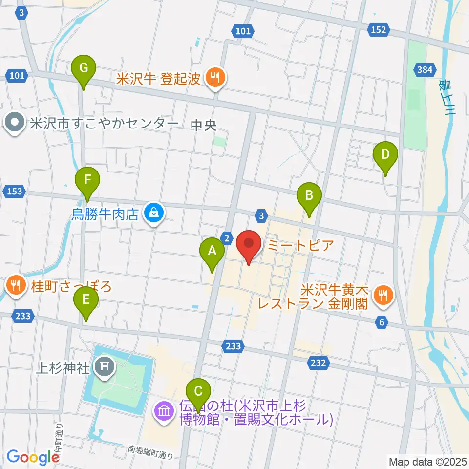 米沢市市民文化会館周辺のコンビニエンスストア一覧地図