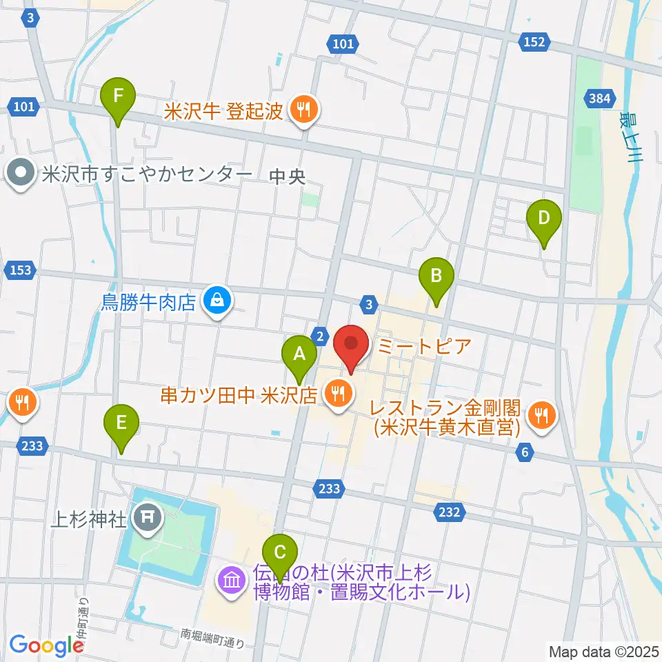 米沢市市民文化会館周辺のコンビニエンスストア一覧地図