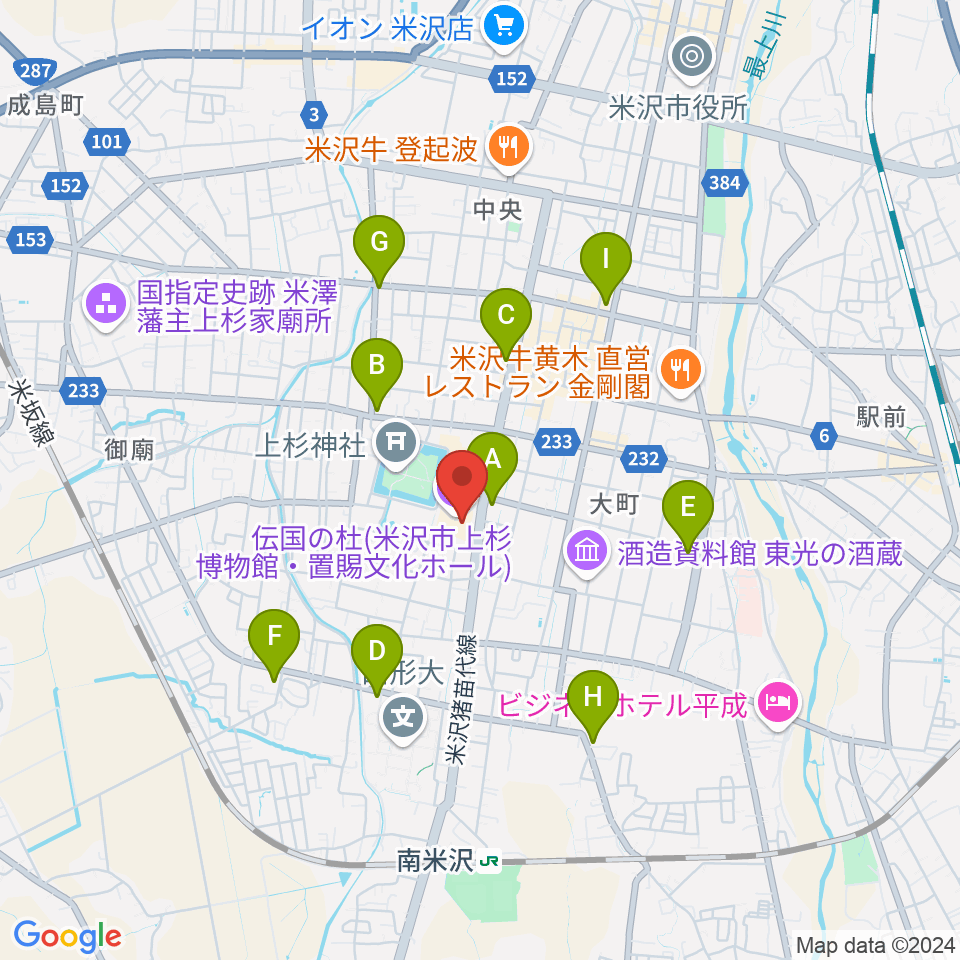 伝国の杜 置賜文化ホール周辺のコンビニエンスストア一覧地図