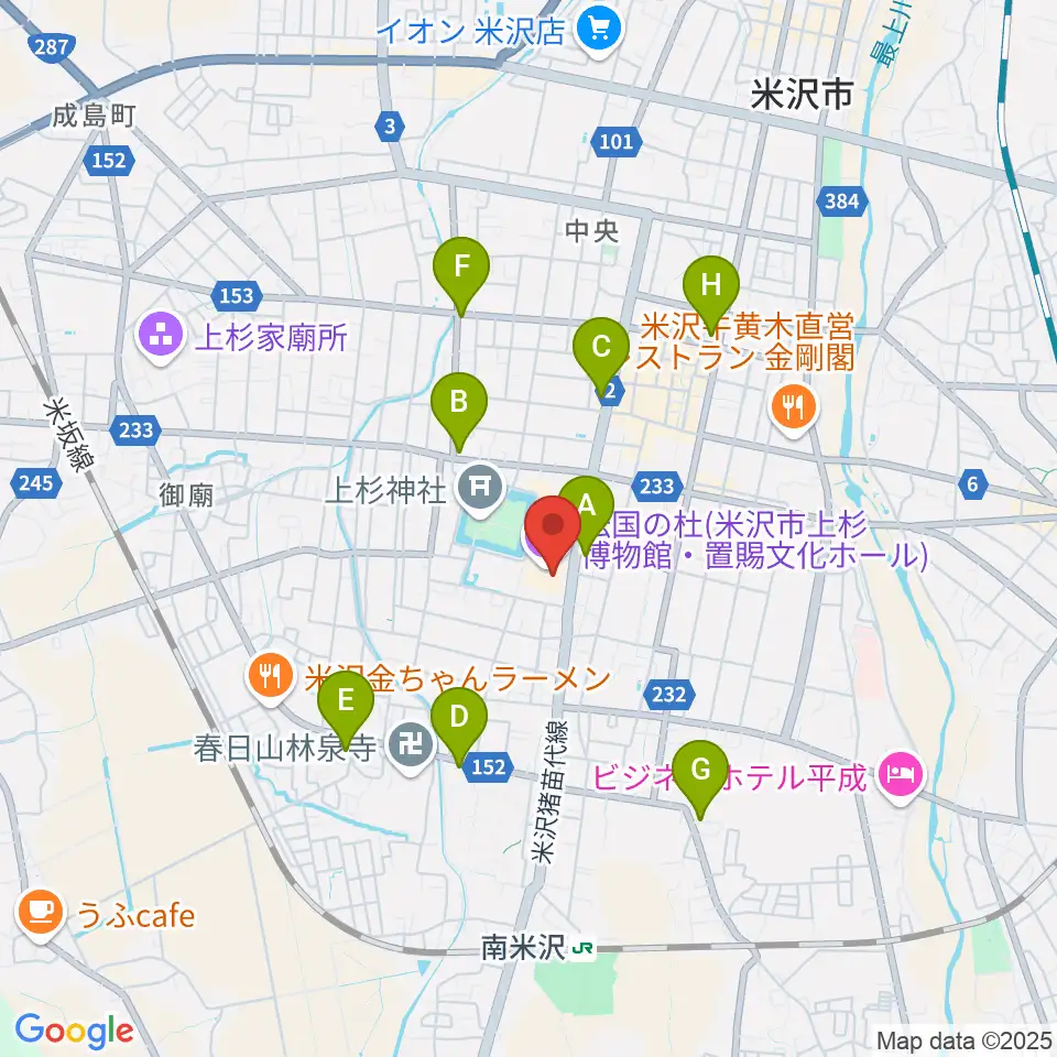 伝国の杜 置賜文化ホール周辺のコンビニエンスストア一覧地図