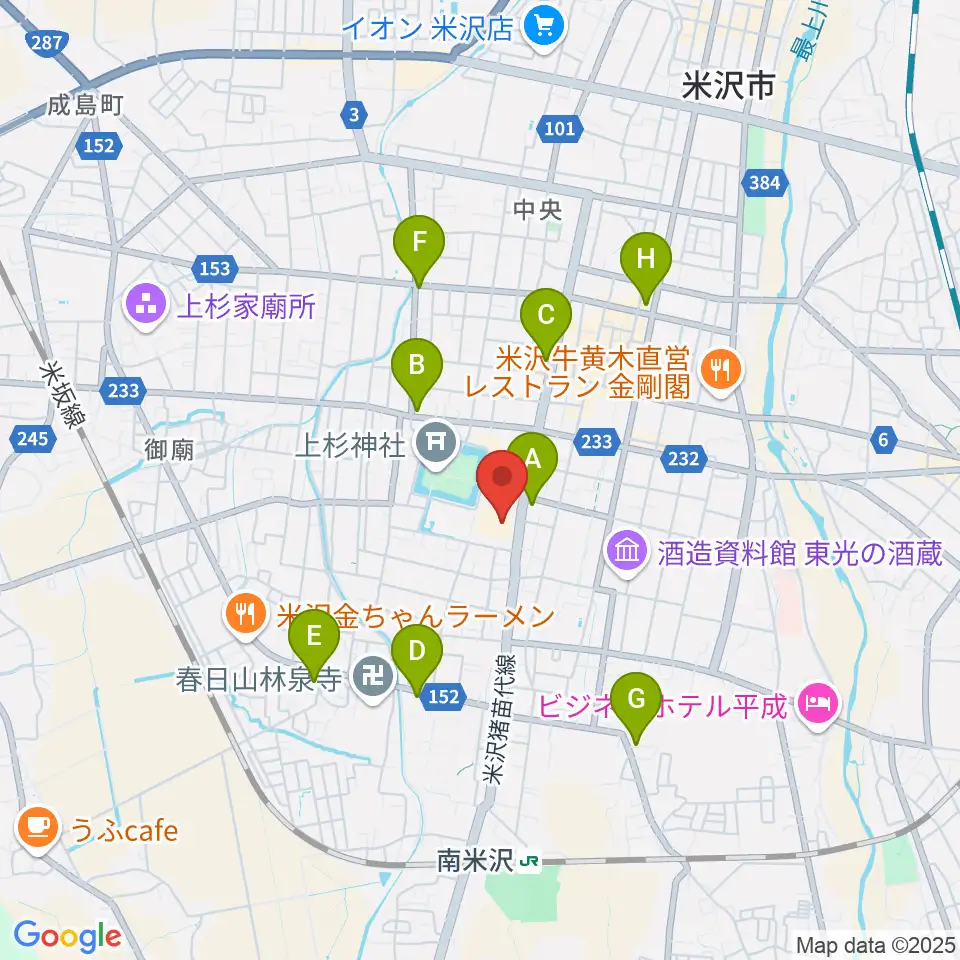 伝国の杜 置賜文化ホール周辺のコンビニエンスストア一覧地図
