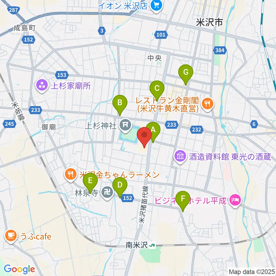 伝国の杜 置賜文化ホール周辺のコンビニエンスストア一覧地図