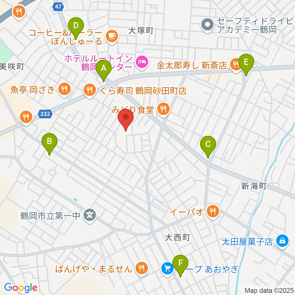 鶴岡市中央公民館周辺のコンビニエンスストア一覧地図