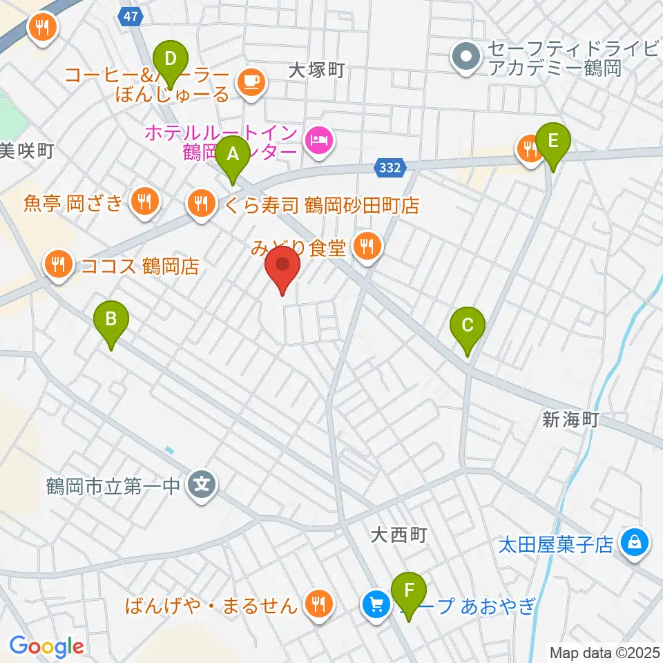鶴岡市中央公民館周辺のコンビニエンスストア一覧地図