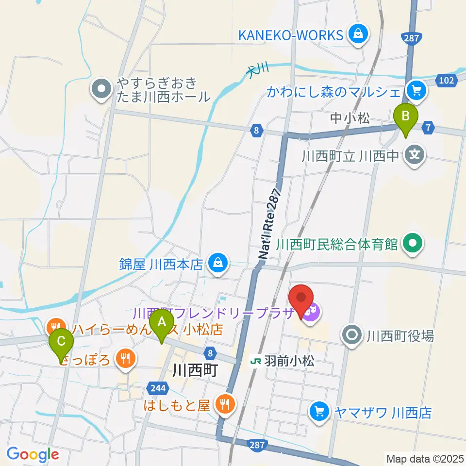 川西町フレンドリープラザ周辺のコンビニエンスストア一覧地図