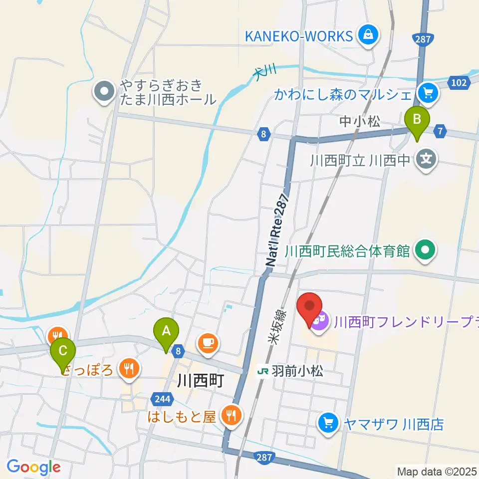 川西町フレンドリープラザ周辺のコンビニエンスストア一覧地図