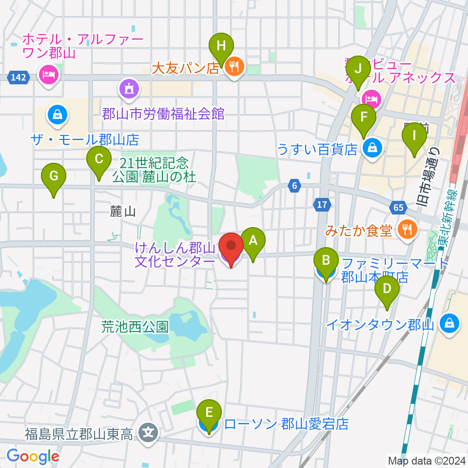 けんしん郡山文化センター周辺のコンビニエンスストア一覧地図