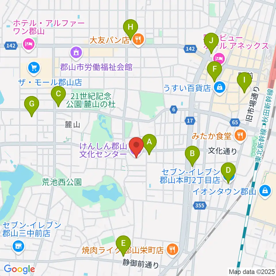 けんしん郡山文化センター周辺のコンビニエンスストア一覧地図