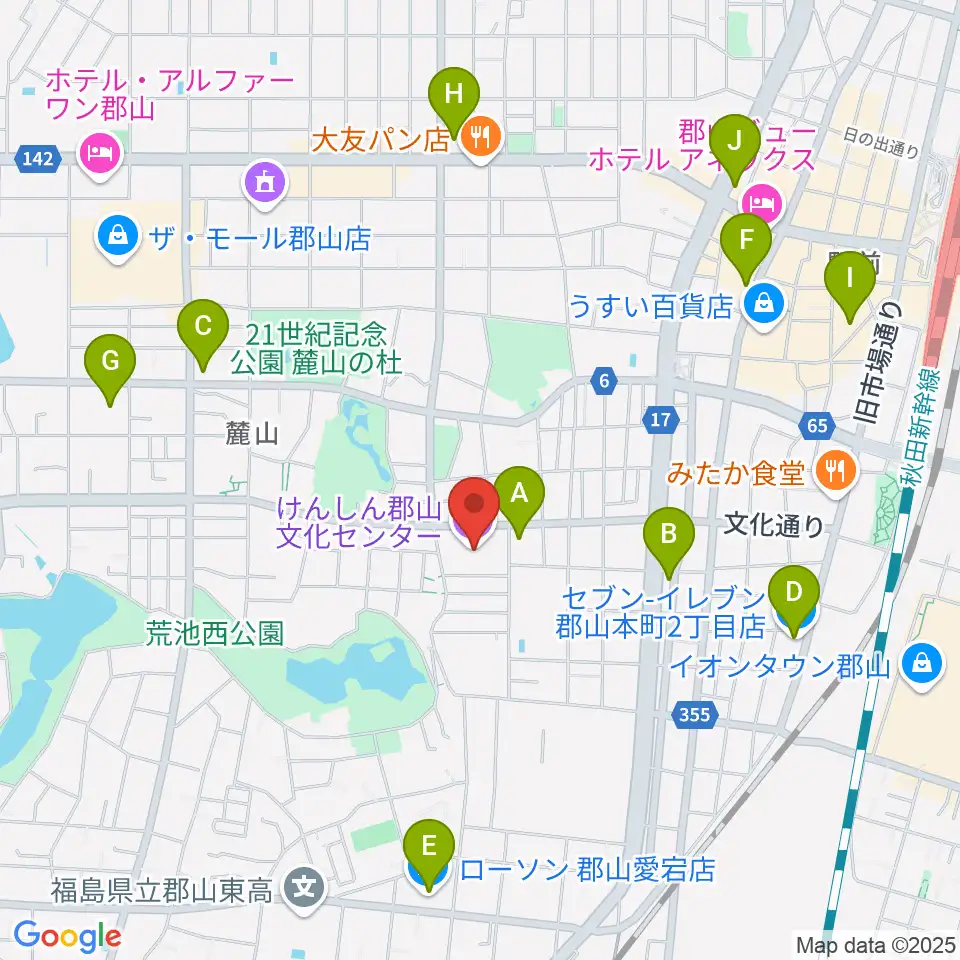 けんしん郡山文化センター周辺のコンビニエンスストア一覧地図