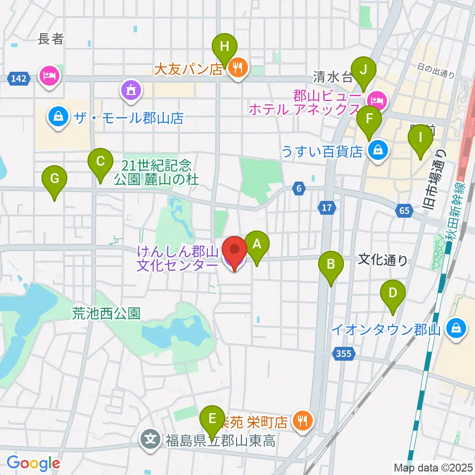 けんしん郡山文化センター周辺のコンビニエンスストア一覧地図
