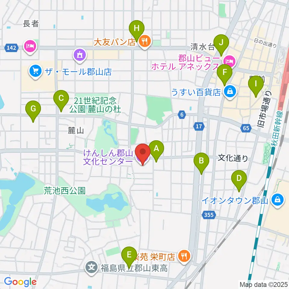 けんしん郡山文化センター周辺のコンビニエンスストア一覧地図
