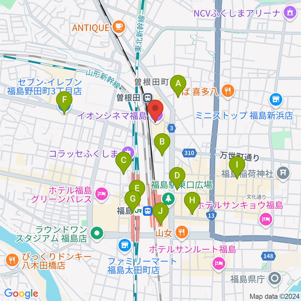 福島市アクティブシニアセンター・アオウゼ周辺のコンビニエンスストア一覧地図