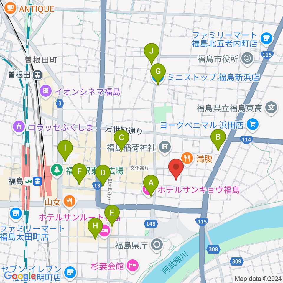 キョウワグループ・テルサホール（福島テルサ）周辺のコンビニエンスストア一覧地図