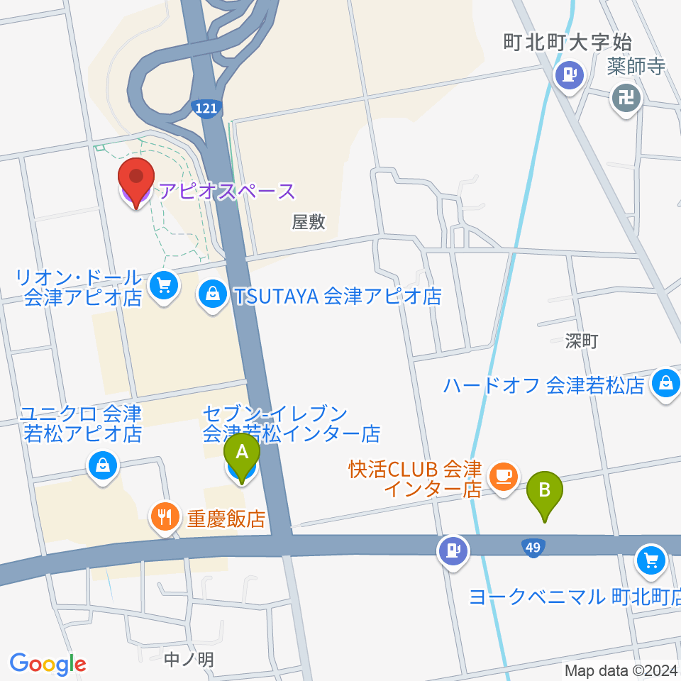 会津若松アピオスペース周辺のコンビニエンスストア一覧地図