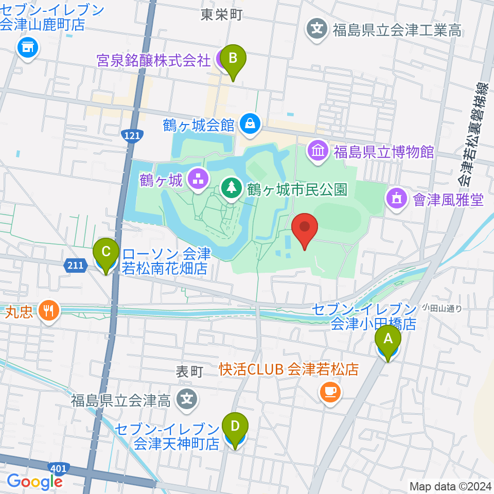 会津若松市文化センター周辺のコンビニエンスストア一覧地図