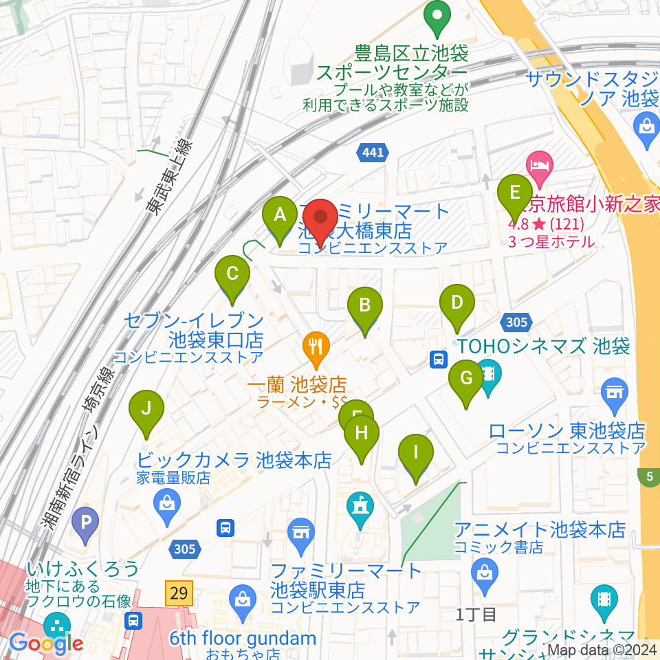 池袋ミスマッチ周辺のコンビニエンスストア一覧地図